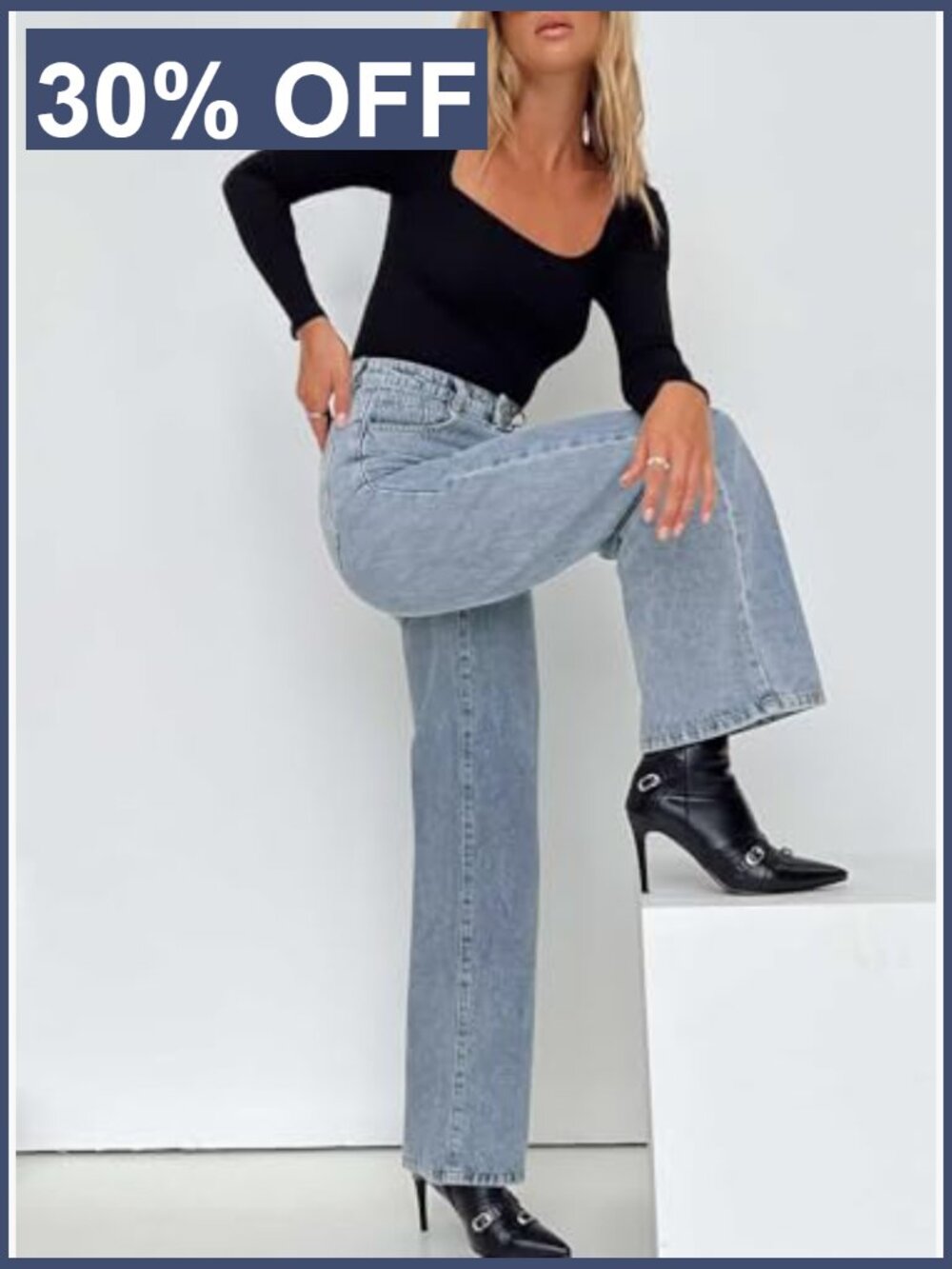 High Waisted Straight Leg Jeans Frayed Raw Hem Baggy Loose Cropped Wide Leg - Picture 4 of 7